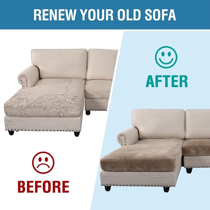 H.VERSAILTEX Velvet Stretch Sectional Couch Covers 3 Pieces Sofa Seat Cushion Covers L Shape Separate Cushion Couch Cover for Both Left/Right Sectional Couch (Large Sofa 2 Seater + 1 Chaise, Taupe)