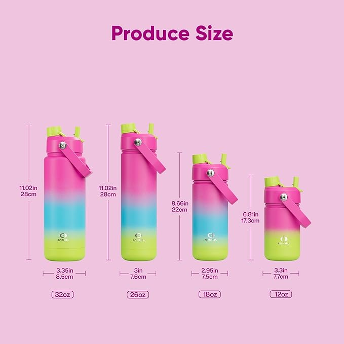 Insulated Water Bottle with Straw Stainless Steel Water Bottle, Leak-Proof, BPA-Free, Double Wall Vacuum Keeps Cold for 24 Hours for Sports, Travel, School (32 oz, Lime Sorbet)