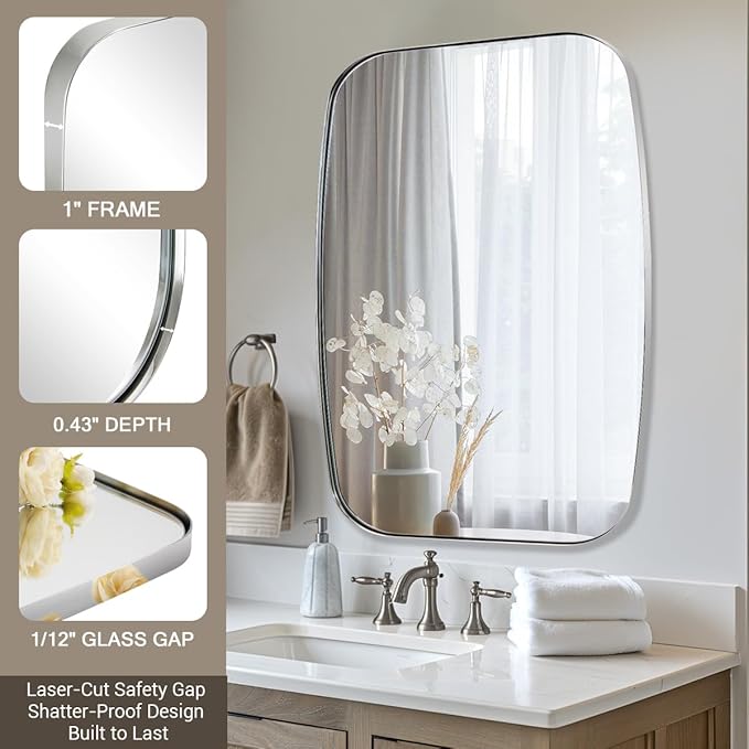 ANDY STAR Chrome Oblong Mirror, 36x48 Inch Polished Chrome Oval Mirror for Bathroom with Stainless Steel Metal Frame, Wall Mouned for Bathroom, Living Room, Entryway