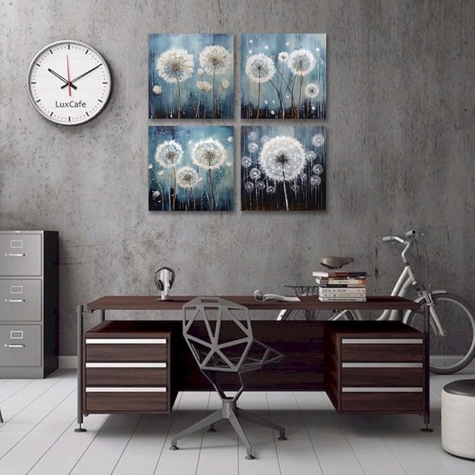 RUISHI Canvas Wall Art For Bathroom Abstract Dandelion Painting for Living Room Girls Bedroom Modern Abstract Flower Prints Artwork Home Office Decoration 12L x 12W