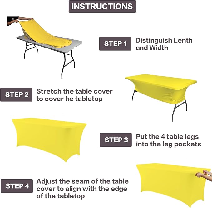 IVAPUPU 2 Pack 6FT Table Cloth for Rectangular Fitted Events Stretch Yellow Table Covers Washable Spandex Tablecloth Protector for Party, Wedding, Cocktail, Banquet, Festival