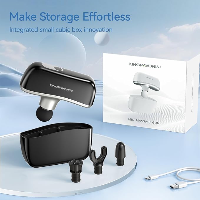 KingPavonini Mini Massage Gun with All-in-One Storage Case, FSA HSA Eligible, Pocket-Sized Small Massage Gun Deep Tissue, 0.5 lbs Portable Percussion Massager for Travel, Gym, Gift for Women Men