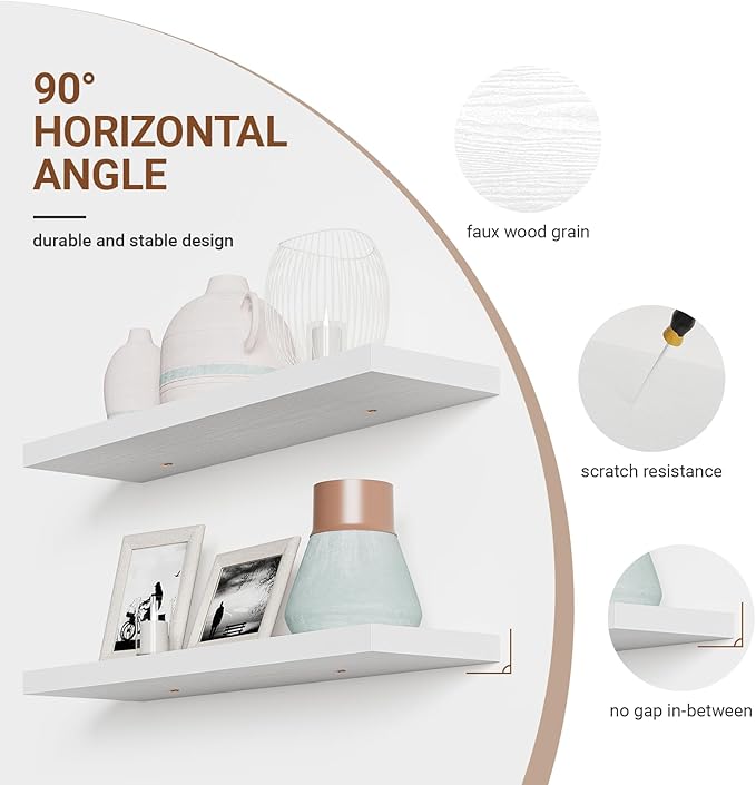 40 Inches Floating Shelves for Wall,9.3" Deep White Long Floating Shelves Set of 2,Large Display & Storage Shelf,Wall Shelf for Bathroom Bedroom Living Room Kitchen Office