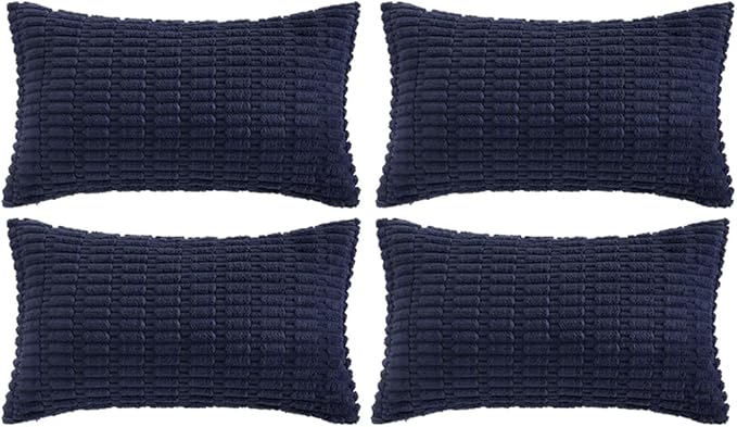 Fancy Homi 4 Packs Navy Blue Decorative Throw Pillow Covers 14x24 Inch for Living Room Couch Bed Sofa, Rustic Modern Farmhouse Boho Home Decor, Soft Plush Corduroy Cute Square Cushion Case 35x60 cm