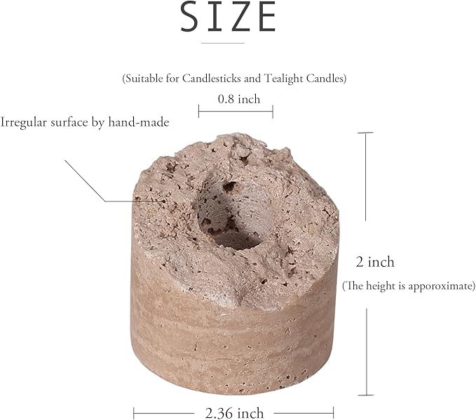 Travertine Candle Holder - Handmade Marble Candlestick Holder for Taper Candle - Vintage Small Stone Candle Sticks Holder Decor for Table Centerpieces, Wedding, Party, Fits 3/4 Inch Thick Candle