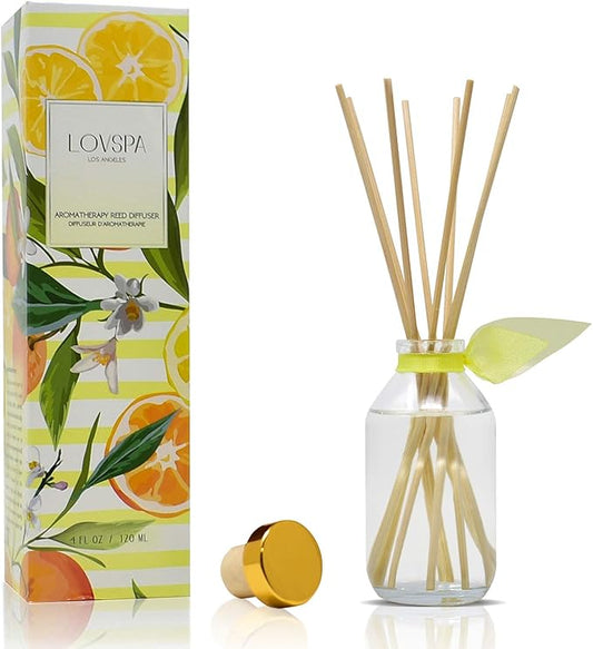LOVSPA Reed Diffuser Set, Sunshine & Lemons Scented Oil Diffuser with Sticks, Home Fragrance Accessories for Bathroom Shelf Decor, Aroma Diffusers for Home or Office Desk, USA Made