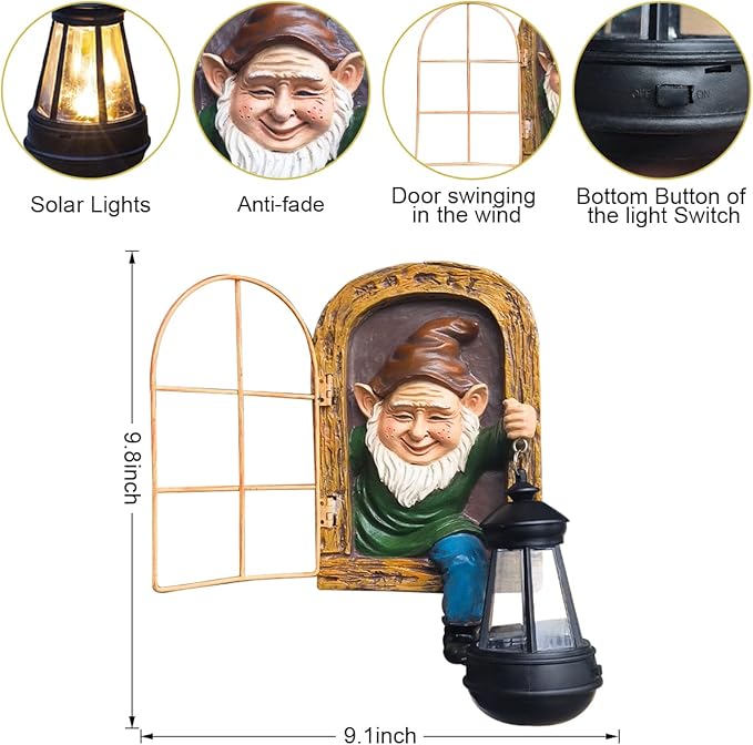 Whimsical Fairy Garden Halloween Gnomes with Solar Lights-10 Elf Out The Door Tree Hugger Garden Statues-Outdoor&Yard Decor-Tree Face Sculpture,Ideal Gifts - Yard Art for Patio,Fence,Wall