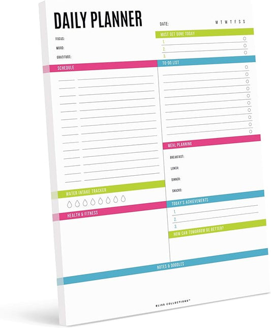 Bliss Collections Daily Planning Pad, To Do List Notebook - Undated Tear-Off Sheets Notepad - Work Calendar, Organizer, Scheduler for Goals, Tasks - Vibrant, 8.5" x 11", 50 Sheets