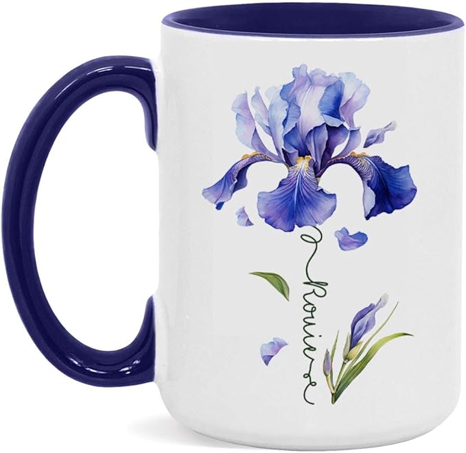 Customized Iris Flower Lover Cup, Custom Name Flower Ceramic Mug, Novelty Flower Themed Accent Cup 11oz 15oz, Personalized Iris Design Coffee Mug, Gift For Girlfriend Women