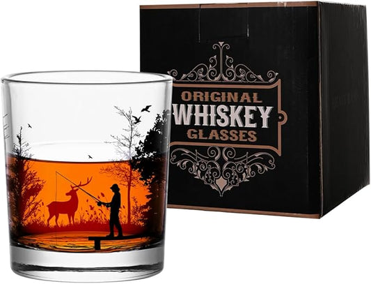 Old Fashioned Whiskey Glasses, Stemless Wine Glasses with Gift Box, 10Oz Rocks Glass for Scotch Cocktail Bourbon Vodka Liquor, Unique Gifts for Dad, Husband, Father's Day, Anniversary