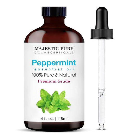 Majestic Pure Peppermint Essential Oil with Glass Dropper - Huge 4 Fl Oz - 100% Pure and Natural Peppermint Oil - Premium Grade Essential Oils for Diffuser, Aromatherapy, Soap and Candle Making