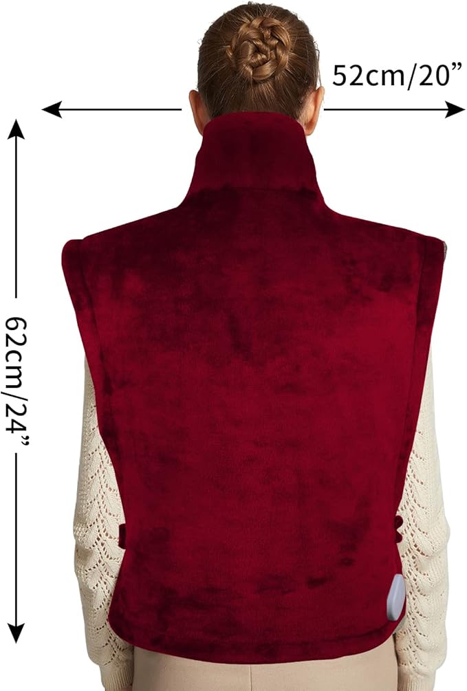 Ruqiji 26" x 35" Neck&Shoulder&Back Heating Pad with Fast-Heating Technology&12 Temperature Settings, Pain Relief for Back/Neck/Shoulders/Menstrual Pain, Christmas Gifts for Women Men Mom Dad(Red)