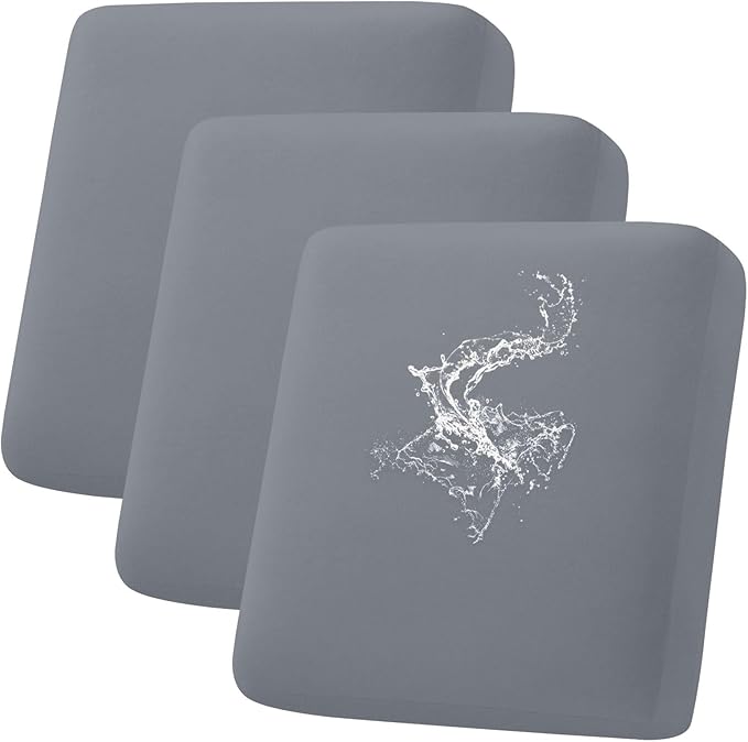 hyha Waterproof Couch Cushion Covers, Stretch Sofa Couch Seat Slipcover for Dog Washable, Non-Slip Waterproof Outdoor Cushion Covers for Patio Furniture Replacement (3 Pieces, Dark Grey)