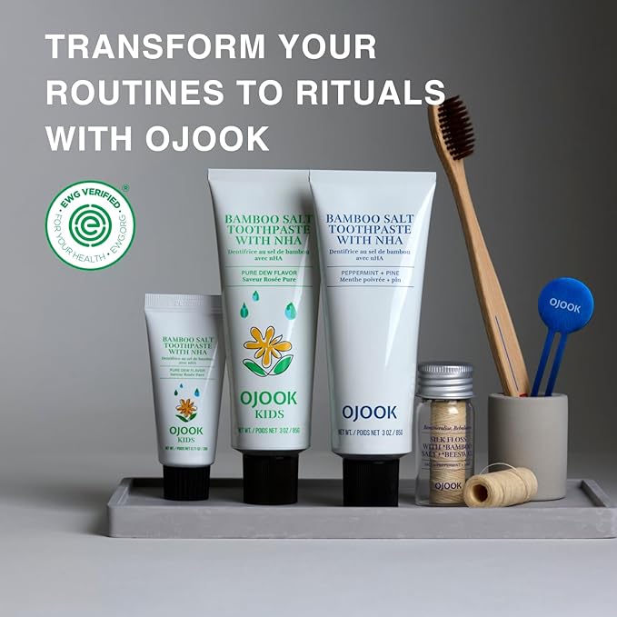 Kids Fluoride Free Bamboo Salt Toothpaste with nHA - Pure Dew | Nano Hydroxyapatite, Remineralizing, Strengthening Enamel for First Teeth, Safe to Swallow (0.7oz)