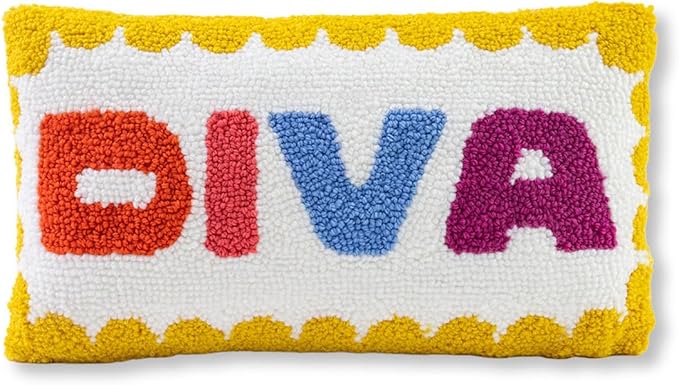 FURBISH Hook Decorative Throw Pillow - Diva - 9"x16" - Small Embroidered Designer Pillow for Living Room, Couch, Sofa, Chair & Bed - Eclectic Home Decor