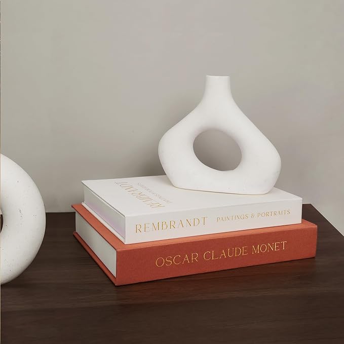 Linen Decorative Books for Home Decor,Set of 2 Aesthetic Faux Decor Book for Decoration,Fake Books for Bookshelf,Keepsake Storage Box (Orange & Beige)