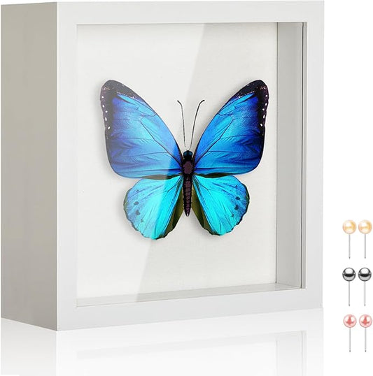 5x5 Shadow Box Picture Frame Display Case with Soft Linen Back-Thickened Panel,Small Mini White Deep Shadow Memory Box Frame 5x5 for Insect Display Pet Photo Memorial Flower Craft