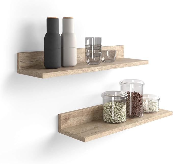 Mobili Fiver, Set of 2 Rachele Shelves, 23.62 in, Oak, Melamine-Finished, Wall Mounted Shelves for Bedroom, Corridor, Kitchen, Entrance, Living Room, Office, Italian Furniture