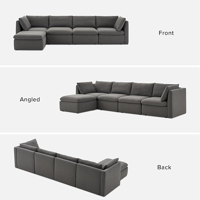 mopio Oversized Modular Sectional Sofa with Fully Removable Covers and Storage, Convertible U, L-Shaped and Sleeper Sectional, Modern Couches with Ottoman Chaise (Stone Gray Fabric, 5 Seats, L)