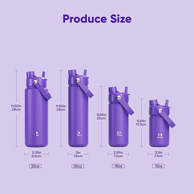 Insulated Water Bottle with Straw Stainless Steel Water Bottle, Leak-Proof, BPA-Free, Double Wall Vacuum Keeps Cold for 24 Hours for Sports, Travel, School (32 oz, Violet)