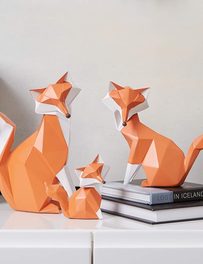 HAUCOZE Fox Figurine Gifts Geometric Sculpture Decor Animal Gifts Statue Polyresin Arts 4.0 inch