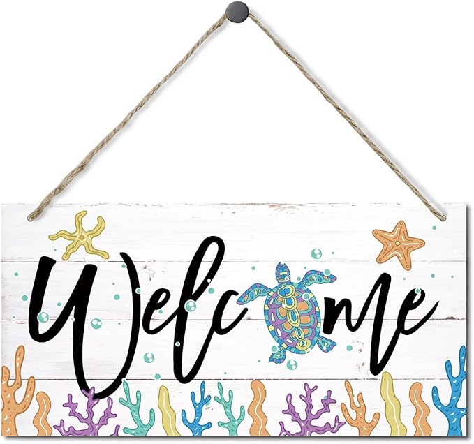 Welcome Decor Sign, Hanging Wood Sign Home Decorative, Printed Wood Wall Art Sign, Ocean Style Welcome Sign, Porch Decor, Farmhouse Front Door Wall Art Sign, Beach House Home Decor Sign 12 * 6inch