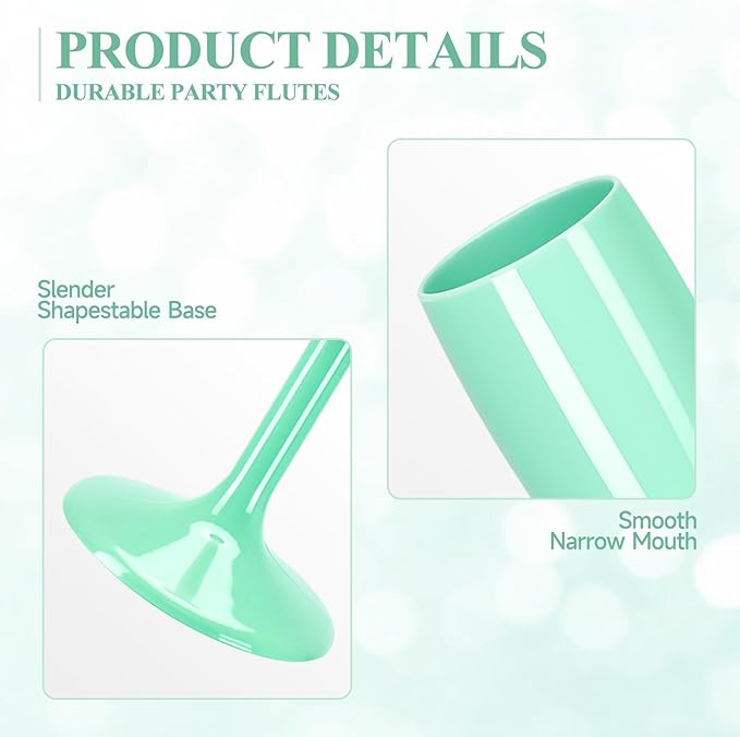 XUWAIDSGN Acrylic Champagne Flutes Toasting Glasses Unbreakable Mimosa Bar Reusable Wine Glasses Vintage Champagne Flutes Stemmed Drinking Cups 5.4 OZ for Christmas Birthday (24, Mint Green)