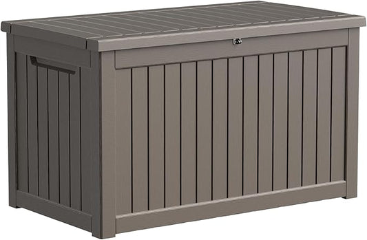 230 Gallon Resin Deck Box, Lockable Patio Outdoor Storage Box for Furniture, Garden Tools and Tools Storage, Waterproof Outside Storage Boxes - Grey