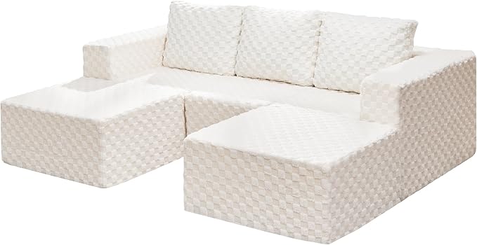 Hobestluk Modular Sectional Sofa Memory Foam Couch Oversized Sectional Sofa 3-Seater with Chaises Cloud Couch with Removable Cover U Shaped Sofa for Living Room (Plush White, U Shape)