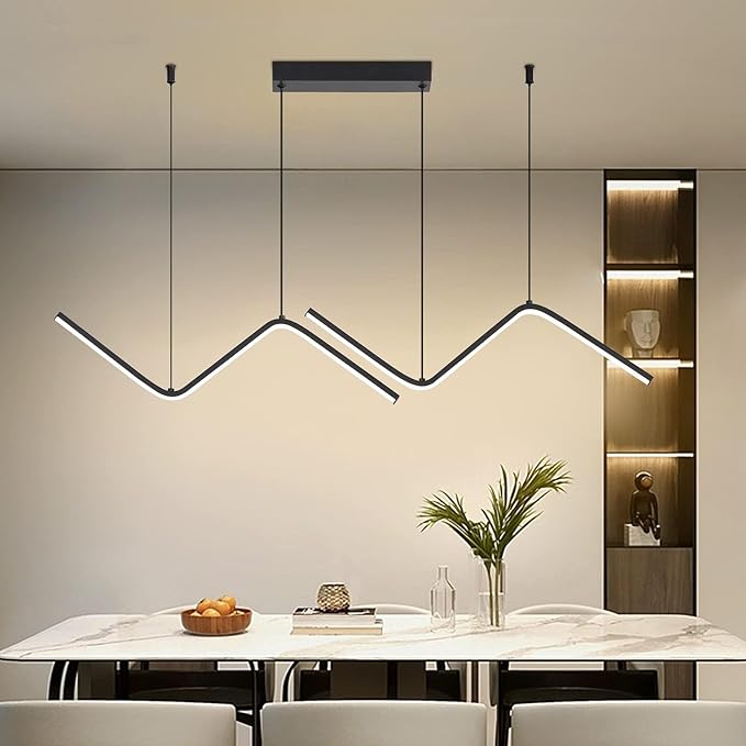 LED Modern Linear Pendant Lights, Dimmable LED Hanging Chandelier Fit Dining Room Kitchen Island, 3000K-6000K with Remote Contro Bright Light Fixture (Black, 47.2IN)