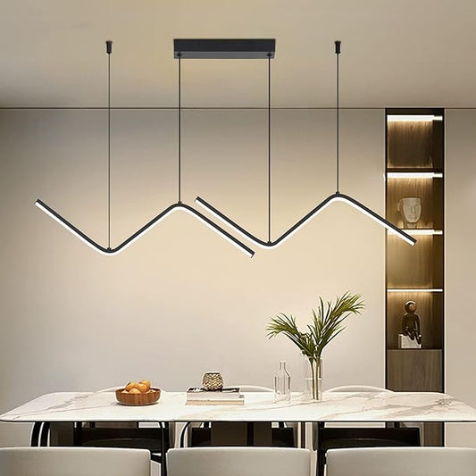 LED Modern Linear Pendant Lights, Dimmable LED Hanging Chandelier Fit Dining Room Kitchen Island, 3000K-6000K with Remote Contro Bright Light Fixture (Black, 47.2IN)