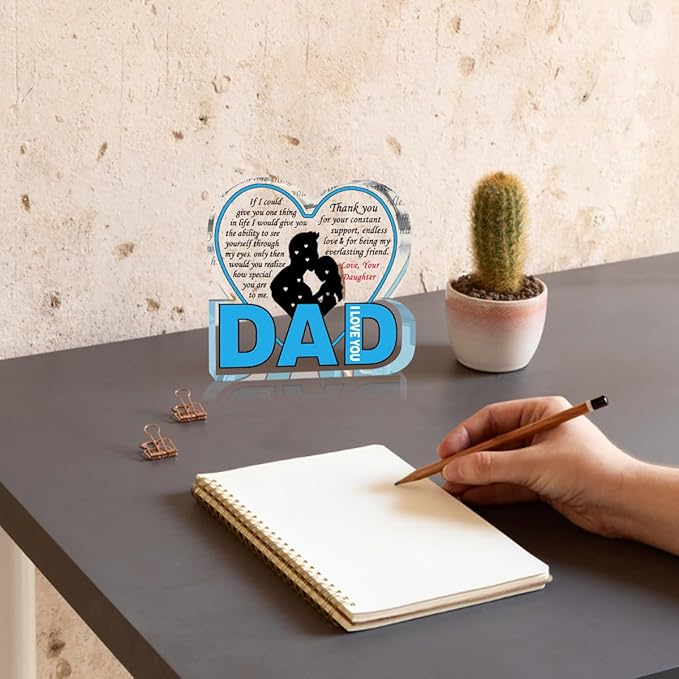 Best Dad Ever Gift from Daughter Son - Acrylic Heart-Shaped Plaque Father’s Day Birthday Gift - Unique Keepsake Desk Decor with Personalized Message