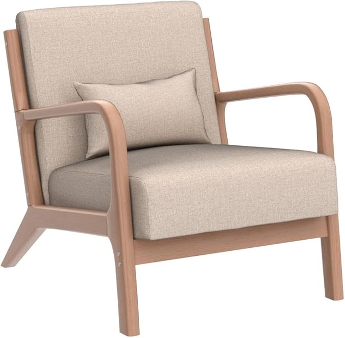 INZOY Mid-Century Modern Accent Chair Set of 2, Upholstered Living Room Chairs with Waist Cushion, Reading Armchair for Bedroom Sunroom