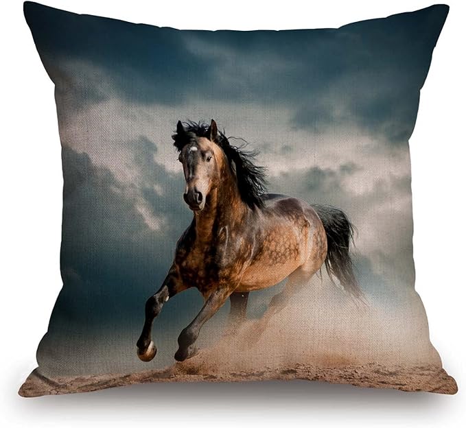 TSSOHU Safari Horses Throw Pillow Cover American Western Animals Horse Running in dust Farmhouse Cushion Case for Sofa Couch 18x18 Inches Cotton Linen