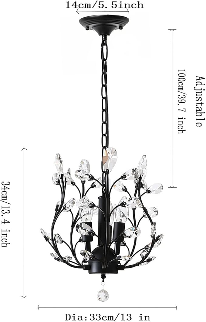 Ganeed Vintage K9 Clear Crystal Chandeliers,Ceiling Lighting,Pendant Lighting Flush Mounted Fixture with 3 Light for Living Room Dinning Room Restaurant Porch Hallway (Black)