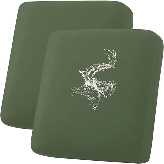 hyha Waterproof Couch Cushion Covers, Stretch Sofa Couch Seat Slipcover for Dog Washable, Non-Slip Waterproof Outdoor Cushion Covers for Patio Furniture Replacement (2 Pieces, Bronze Green)