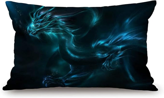 Cool Blue Dragon Cotton Linen Decorative Throw Pillow Case Cushion Cover Pillowcase for Couch Sofa Bed,12 X 20 Inches