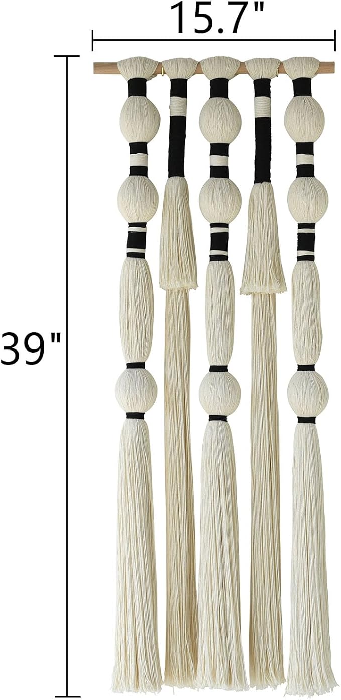 Macrame Wall Hanging Tassels Sphericity Cotton Textile Hanging Geometric Yarn Wall Art for Bedroom Living Room Decor 15.7" W x 39" L