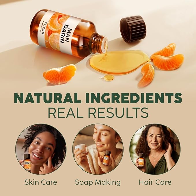 Kukka Mandarin Essential Oil for Diffuser Skin - 0.34 Fl Oz - 100% Pure Natural, Fresh & Citrusy Scent for Aromatherapy,Candle, Bath Bomb & Soap Making Scent DIY