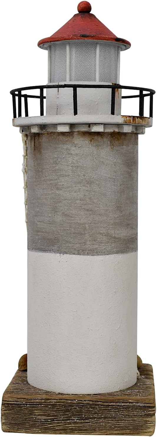 Linfevisi Wood Lighthouse Decor Rustic LED Light House Decor Wooden Decorative Nautical Lighthouse Statue Coastal Beach Themed Lighthouse Handcrafted Tabletop Decoration Home Bathroom (11.4")