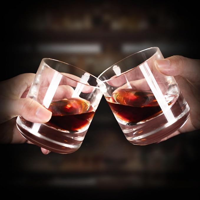 KAMMAK Crystal Whiskey Glasses Set of 2, 6.76oz Old Fashioned Glasses Stemless, Hand Blown White Cocktail Glasses, Engagement Gifts for Couples, Women, Men