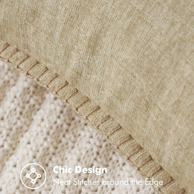 MIULEE Pack of 2 Couch Throw Pillow Covers 16x16 Inch Beige Farmhouse Decorative Pillow Covers with Stitched Edge Soft Chenille Solid Dyed Spring Pillow Covers for Sofa Bed Living Room