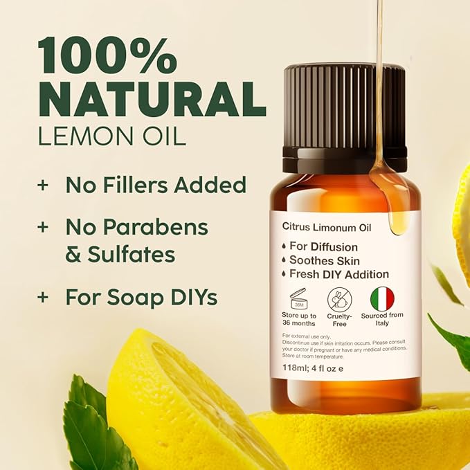 Kukka Lemon Essential Oil for Skin, Diffuser & DIY - 0.34 Fl Oz - 100% Pure Natural, Fresh Lemon Scent, for Cleaning，Aromatherapy,Candles,Soap Making Scent DIY