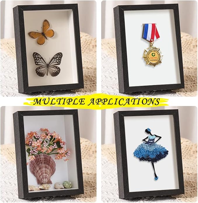 5x7 Small Shadow Box Frame Display Case, Display Case Box for Memorabilia, Medal, Wedding Memories, Crafts, Tickets and Photos (2Pcs-Black, 5x7)