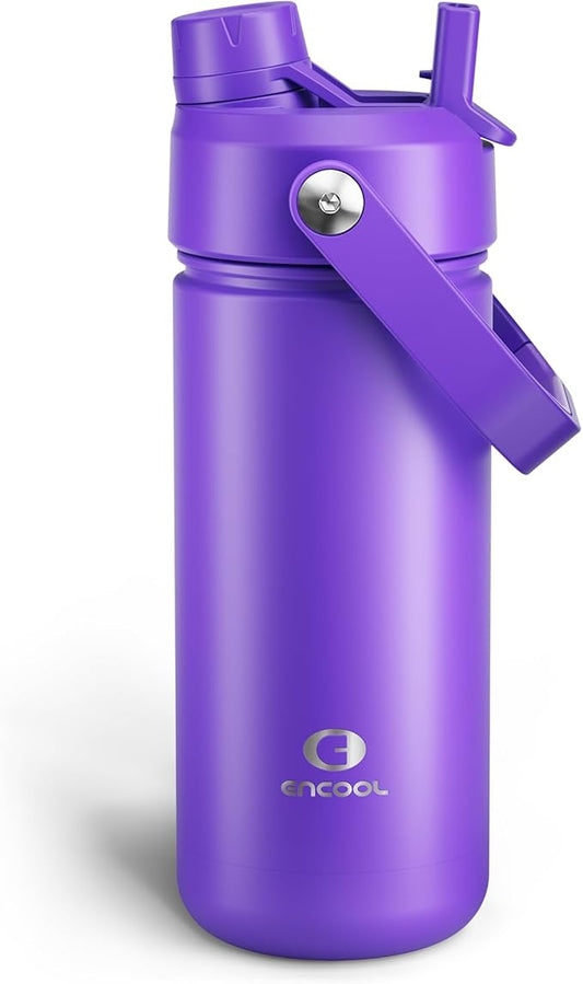 Insulated Water Bottle with Straw Stainless Steel Water Bottle, Leak-Proof, BPA-Free, Double Wall Vacuum Keeps Cold for 24 Hours for Sports, Travel, School (18 oz, Violet)