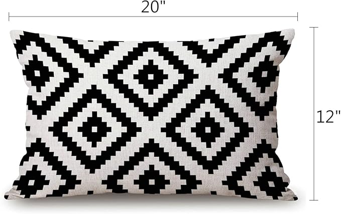 Solekla Black and White Waist Lumbar Cotton Linen Throw Pillow case Cushion Cover for Sofa Home Decorative Oblong 12x20 Inches