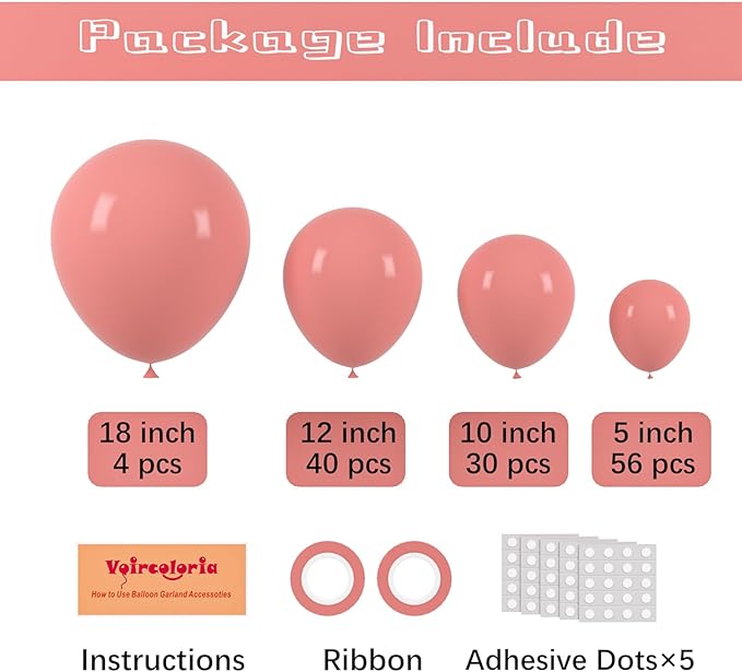 130pcs Retro Pink Balloons Different Sizes 18" 12" 10" 5" Blush Pink Latex Balloon Garland Arch Kit for Birthday Baby Shower Valentine's Day Wedding Anniversary Party Decorations