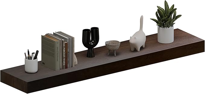 ROGMARS Walnut Wooden Floating Shelves for Wall 48 inches Long,8 Inch Deep Natural Wood Floating Wall Mounted Shelves with Invisible Bracket for Kitchen,Bedroom,Living Room,1PC