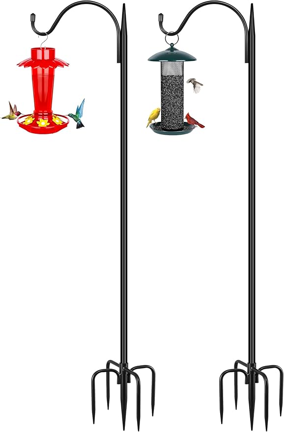 Gtongoko 47 inch Small Shepherds Hooks for Outdoor with 5 Prongs, Adjustable Bird Feeder Pole Garden Hooks for Hanging Lanterns, Plants Baskets, Hummingbird Feeders, 2 Pack