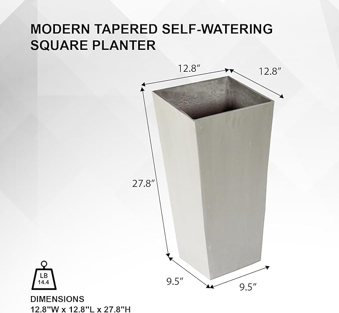 XBrand Modern 28-Inch Square Planter, Modern Tapered Planter Perfect for Indoor & Outdoor, Patio Décor, Set of 2